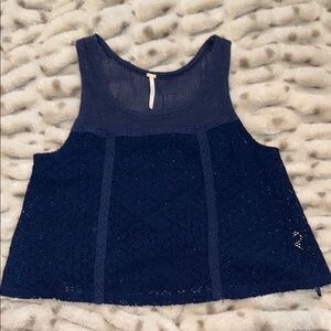Navy Blue Lace Sleeveless Top